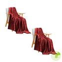 SOGA 2X Burgundy Throw Blanket Warm Cozy Striped Pattern Thin Flannel