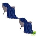 SOGA 2X Royal Blue Acrylic Knitted Throw Blanket Solid Fringed Warm Co