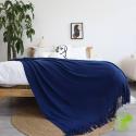 SOGA 2X Royal Blue Acrylic Knitted Throw Blanket Solid Fringed Warm Co